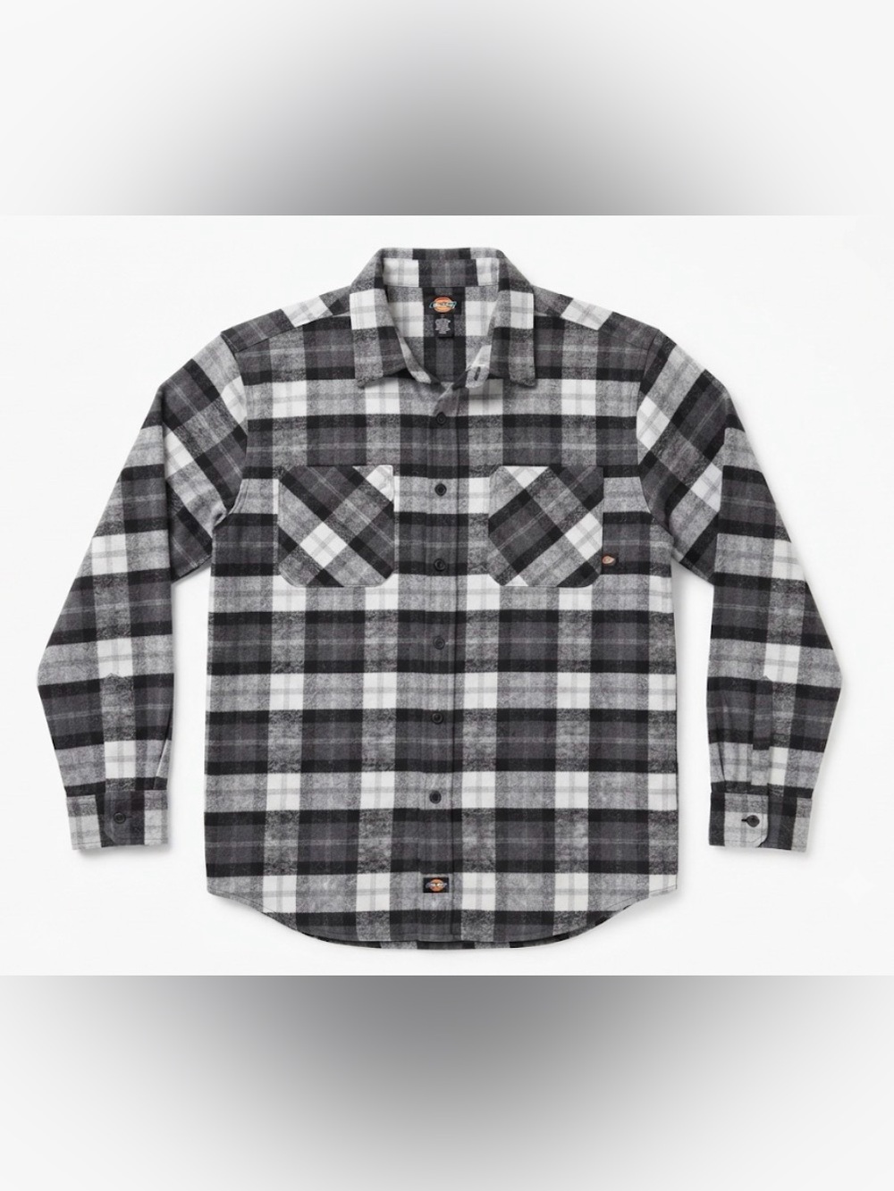 Dickies Mens Flannel Shirt Medium Black White Buffalo Plaid Button Down